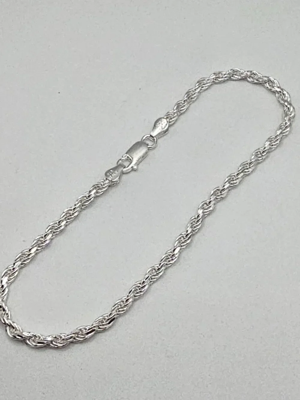 Sterling Silver 925 High Polished Diamond Cut Rope Bracelet 3.4mm 9 inches